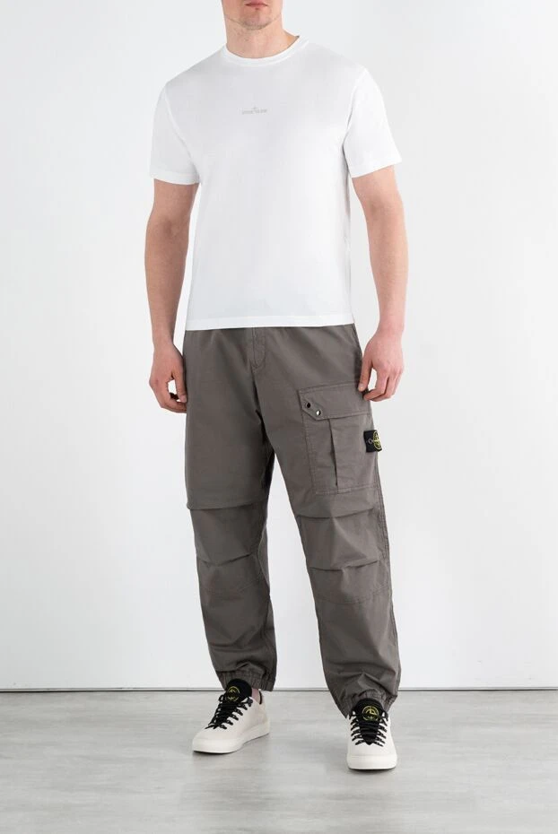 Stone Island белая футболка с принтом мужская из хлопка 186847 - фото 2