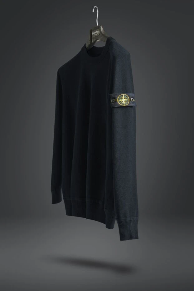 Stone Island синий свитшот из хлопка мужской с логотипом на рукаве 186857 - фото 2