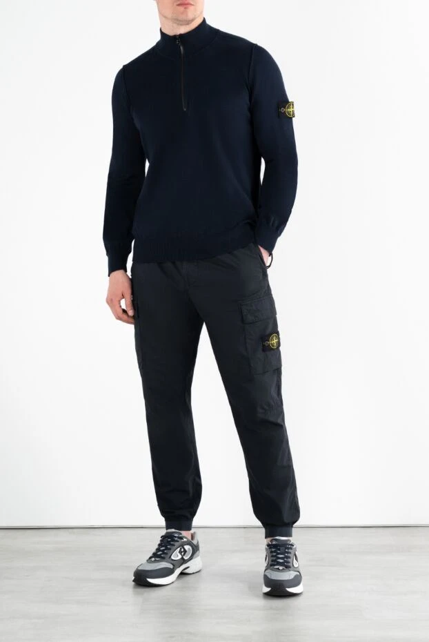 Stone Island трикотажний троєр на блискавці синій з м'якої бавовни 186859 - фото 2