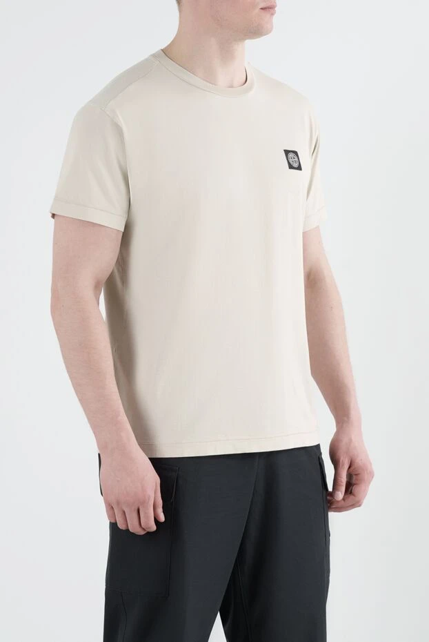 Stone Island бежевая футболка облегающего кроя с нашивкой-логотипом compass 186861 - фото 3
