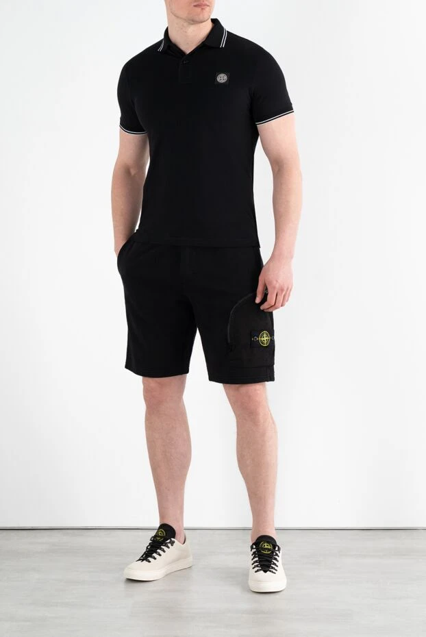 Stone Island чорна сорочка-поло з окантовкою та логотипом compass 186866 - фото 2