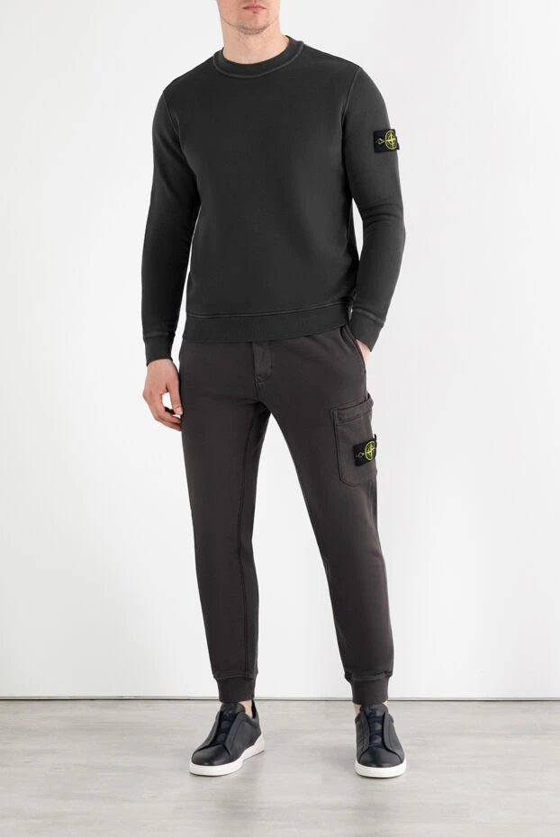 Stone Island свитшот серый мужской из хлопка с нашивкой compass 186867 - фото 2