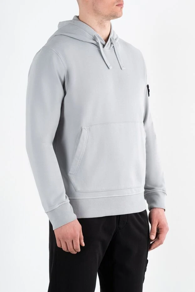 Stone Island men's gray cotton hoodie with logo patch 186869 - photo 3