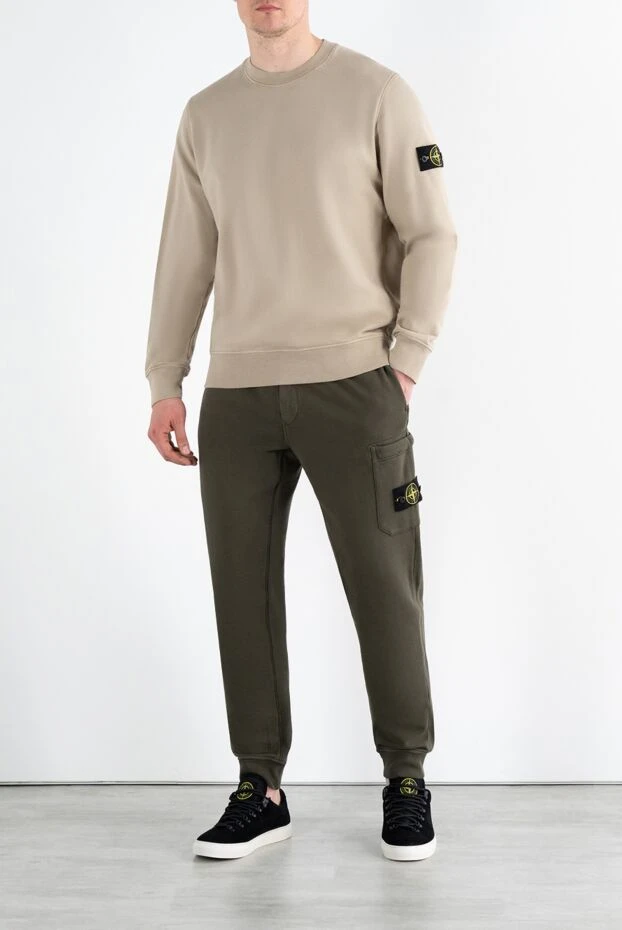 Stone Island cвитшот мужской брендовый бежевый из хлопка с логотипом 186871 - фото 2