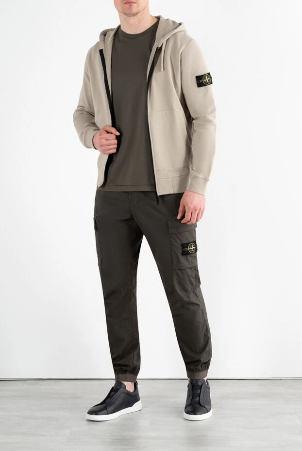 Stone Island спортивна кофта з бавовняного флісу з капюшоном бежева 186872 - фото 2