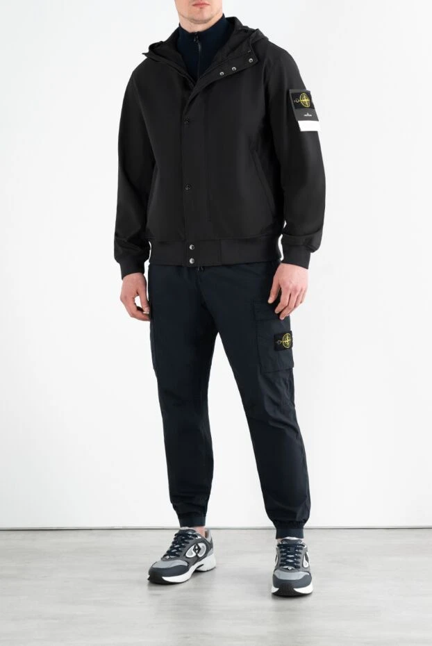 Stone Island men's black windbreaker with logo and hood 186886 - photo 2