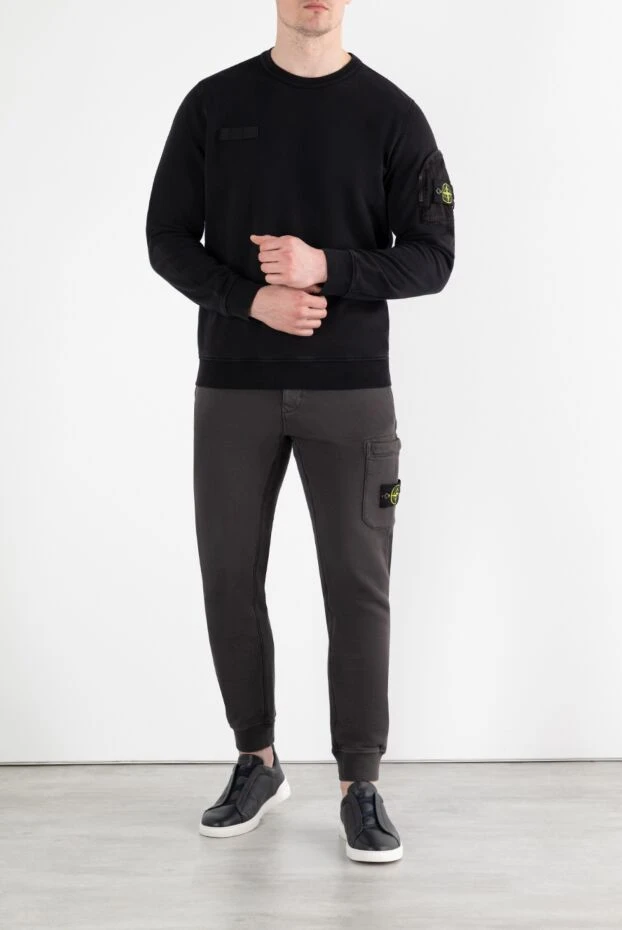 Stone Island men's black cotton sweatshirt with a pocket on the sleeve 186906 - photo 2