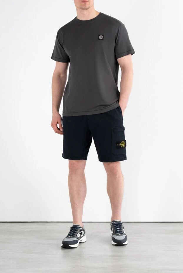 Stone Island cotton sports shorts with a compass image for men, blue 186907 - photo 2