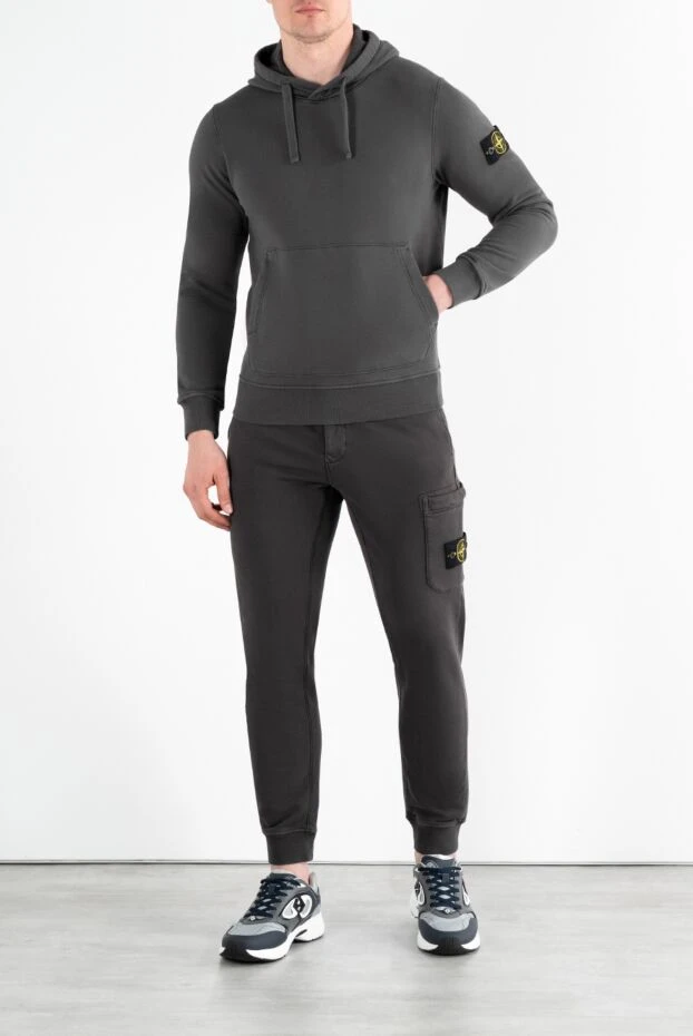 Stone Island gray cotton street suit with hood and logo 186910 - photo 2