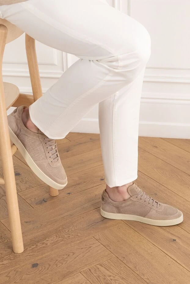 Barrett men's beige suede flex sneakers with perforations 186931 - photo 2