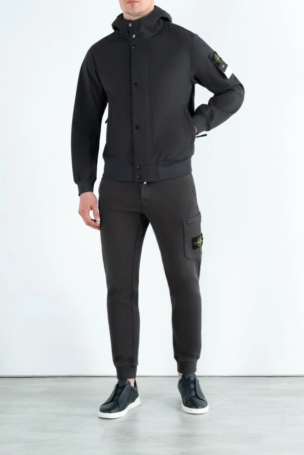 Stone Island men's dark blue windbreaker with logo with zipper and buttons 186943 - photo 2