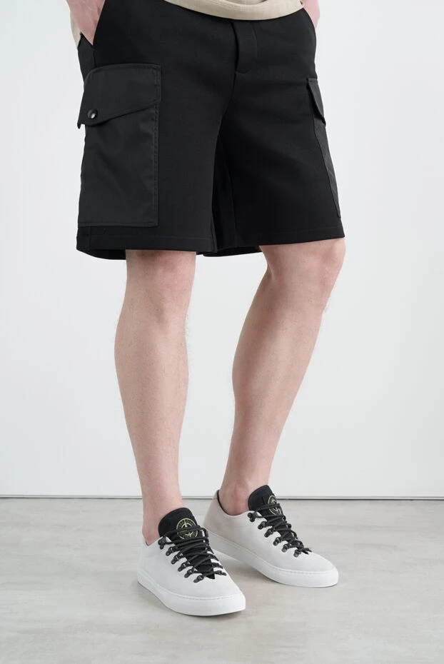 Stone Island чоловічі снікери білі з нубука з чорними шнурками 186945 - фото 2