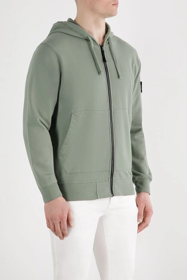 Stone Island зеленая спортивная кофта из хлопка с капюшоном и логотипом 186954 - фото 3