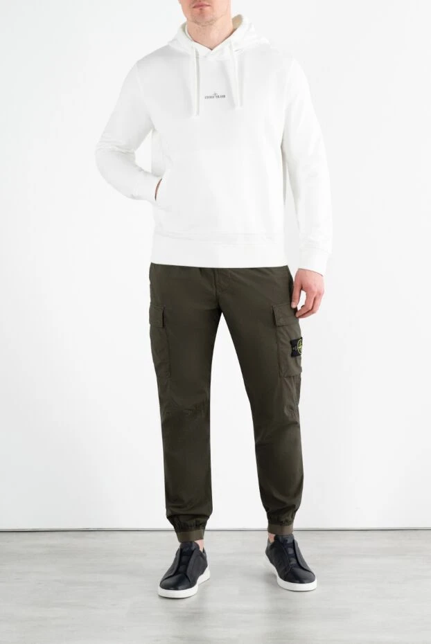 Stone Island белая спортивная кофта мужская с логотипом и капюшоном 186955 - фото 2