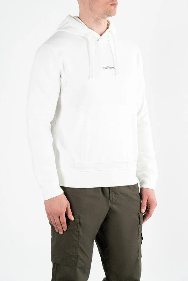 Stone Island белая спортивная кофта мужская с логотипом и капюшоном 186955 - фото 3