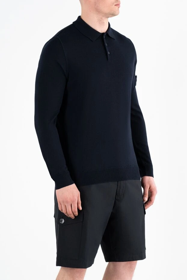 Stone Island поло з довгим рукавом з вовни lana чоловіче синє на гудзиках 186957 - фото 3