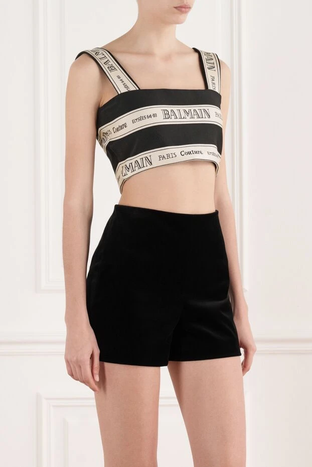 Balmain укорочений жакардовий топ із візерунком ribbon чорний 186974 - фото 3