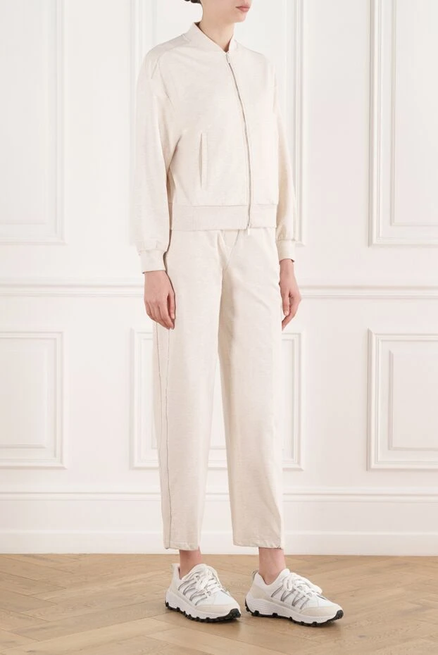 Peserico beige soft stretch cotton bomber sweatshirt with pants 187002 - photo 3