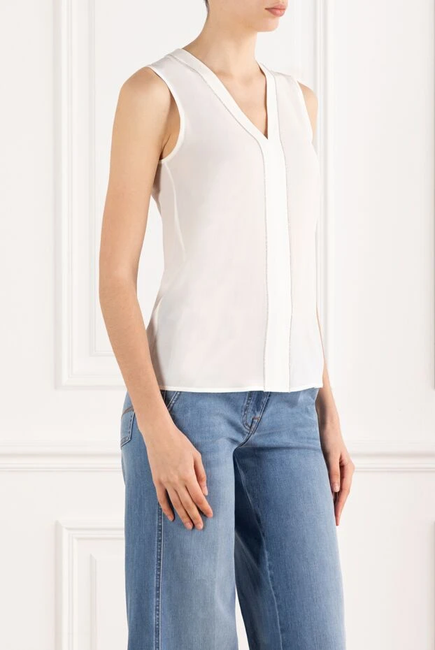 Peserico white silk crepe de chine top with v-neck 187006 - photo 3
