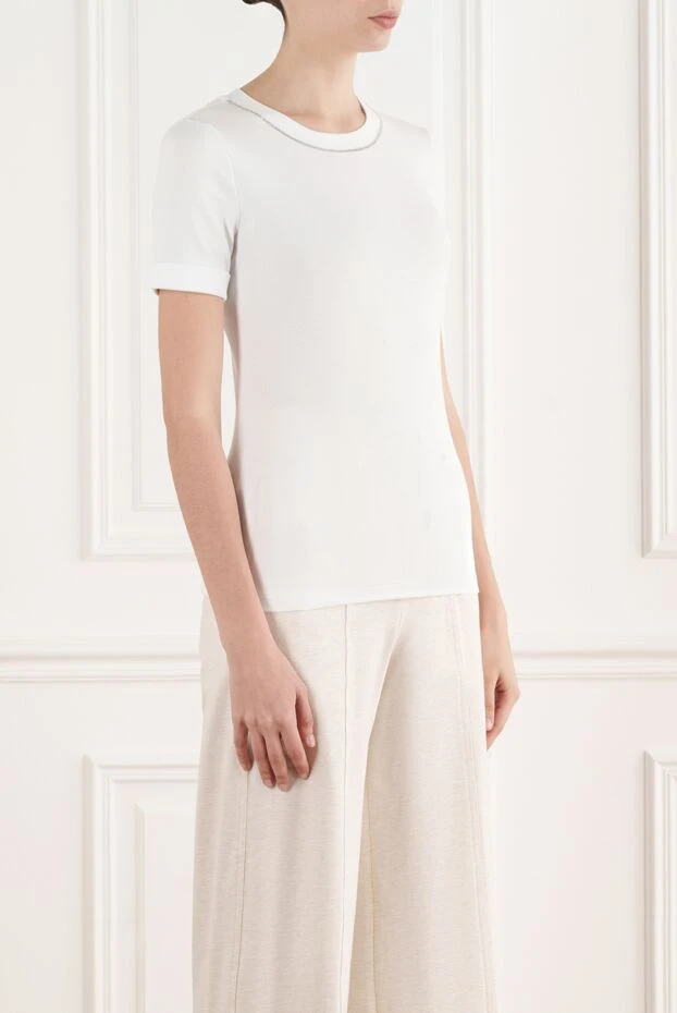 Peserico white women's micro-ribbed stretch jersey t-shirt 187011 - photo 3