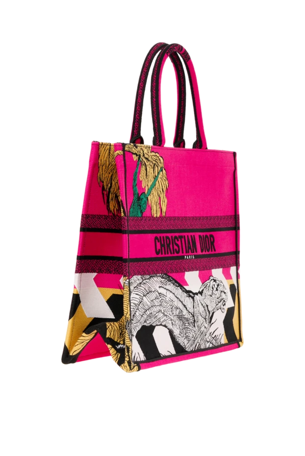 Dior сумка шоппер из хлопка розовая с фигурой тигра 187028 - фото 3