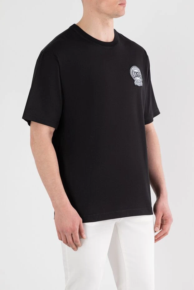 Dolce & Gabbana чорна футболка з бавовни з вишитим логотипом 187089 - фото 3