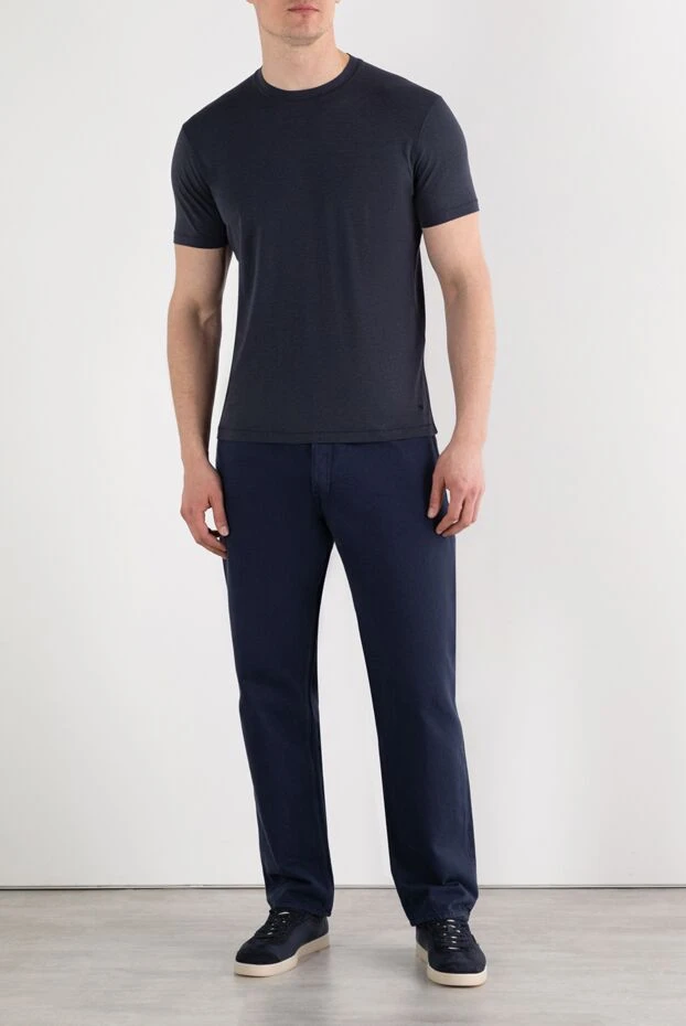 Plain cotton T-shirt with lyocell blue - photo 2