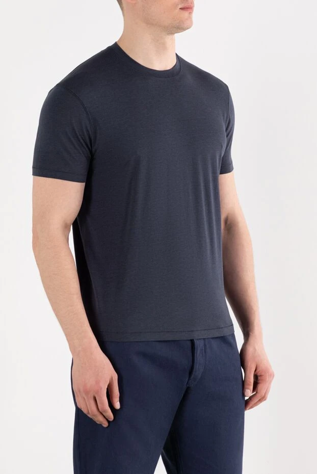 Plain cotton T-shirt with lyocell blue - photo 3