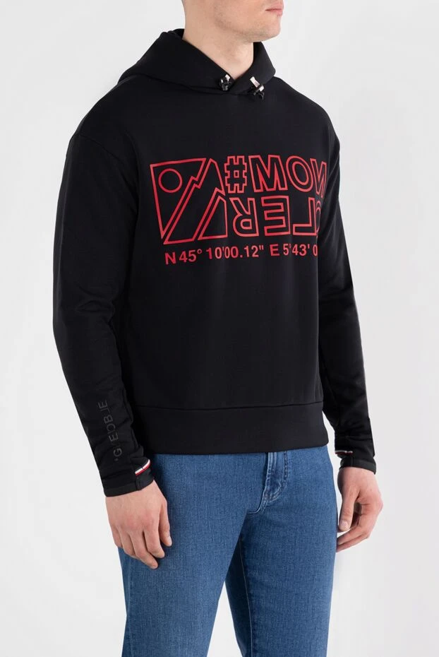 Moncler худі з капюшоном чорного кольору з джерсі з логотипом 187163 - фото 3