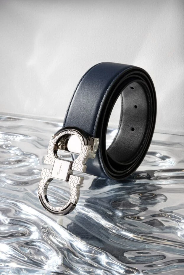 Чоловічий ремінь двосторонній синій - фото 2