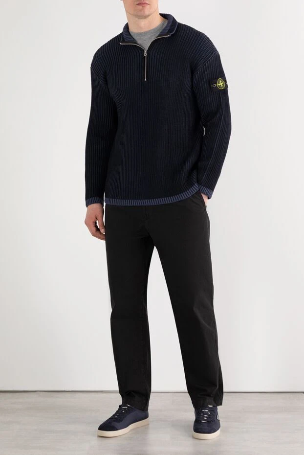 Stone Island чоловічий синій светр у рубчик з натуральної вовни 187221 - фото 2