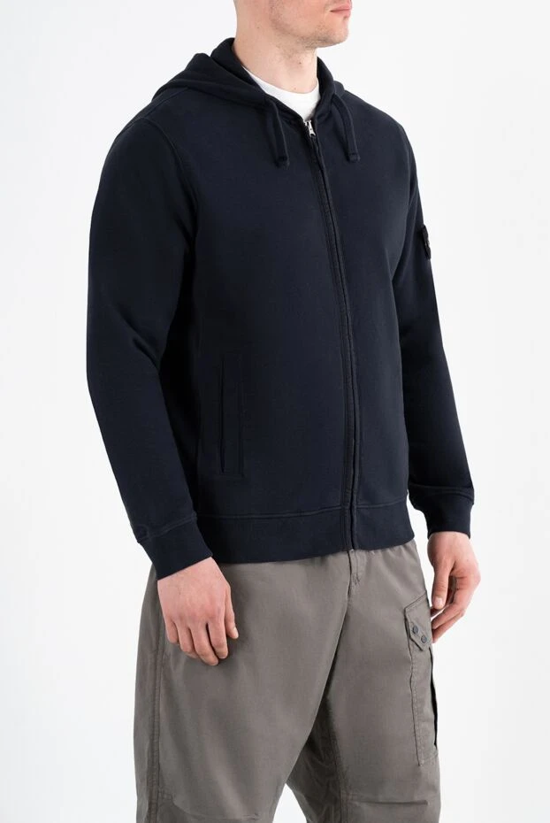 Blue cotton sweatshirt with hood and logo - photo 3