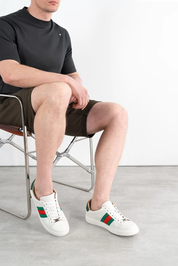 Gucci web-strap sneakers in white leather with web stripe 187295 - photo 2