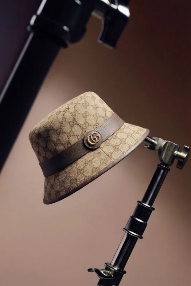 Gucci капелюх федора з текстилю з монограмами та обробкою зі шкіри коричневий 187299 - фото 2