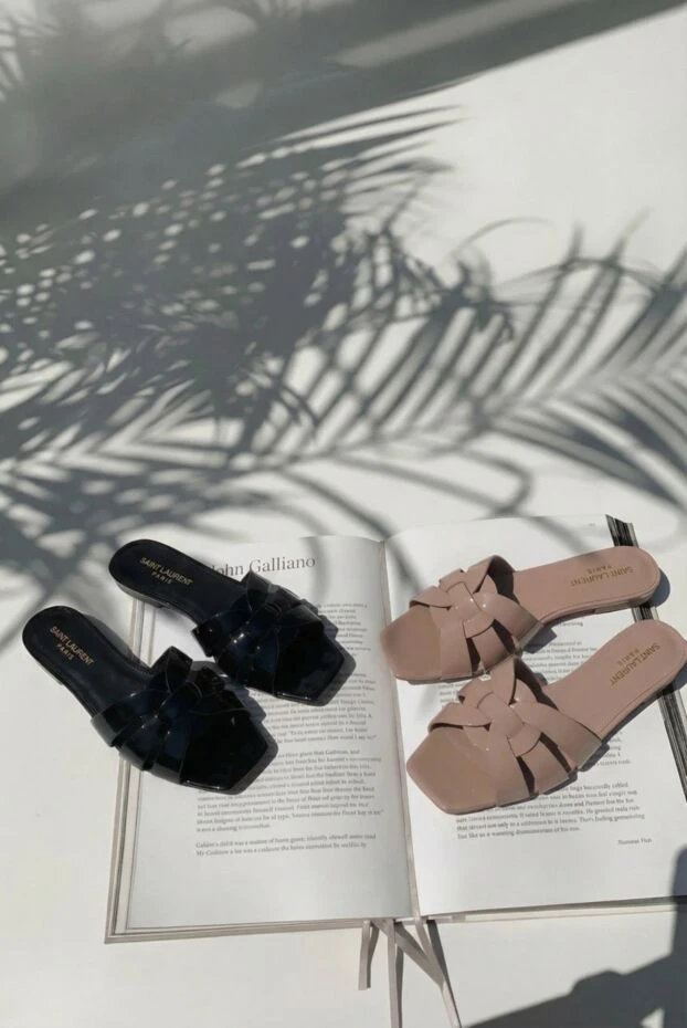 Saint Laurent босоножки из лакированной кожи tribute бежевые 187314 - фото 2