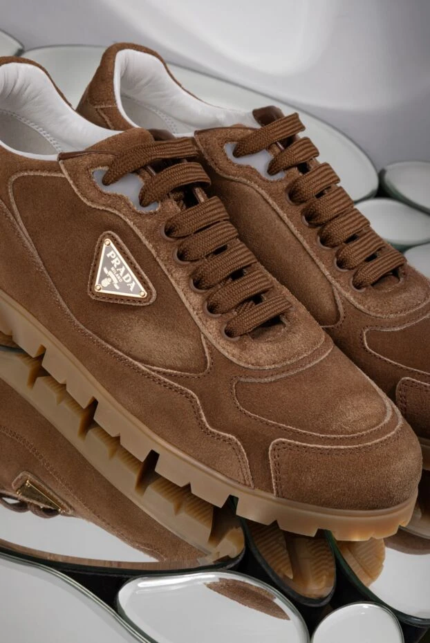 Prada women's brown suede and calfskin sneakers 187339 - photo 2