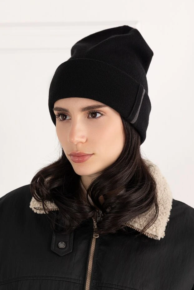 Brunello Cucinelli шапка из кашемирового трикотажа с цепочкой мониль черная 187345 - фото 2