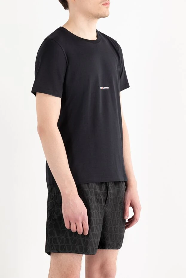 Saint Laurent мужская черная хлопковая футболка с логотипом 187354 - фото 3