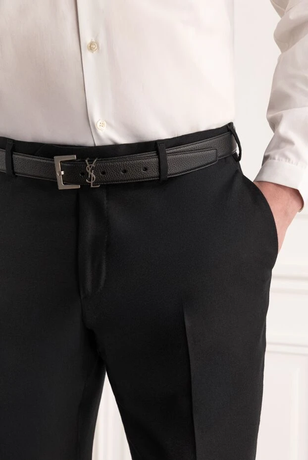 Saint Laurent men's black full-grain leather cassandre belt 187356 - photo 2
