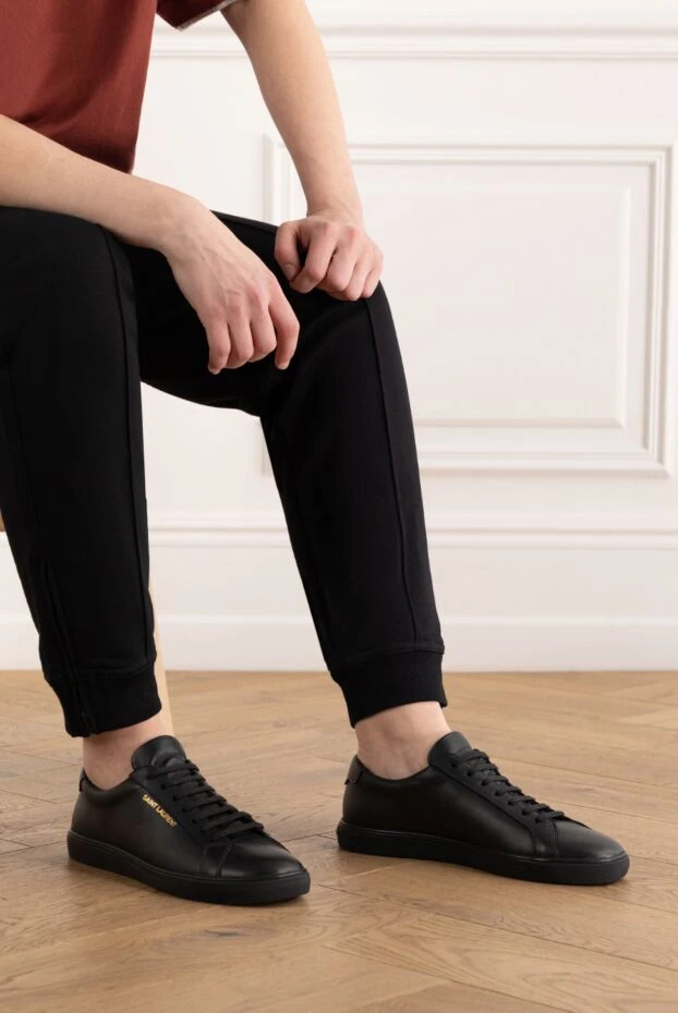 Saint Laurent мужские сникеры andy черные кожаные с логотипом 187357 - фото 2