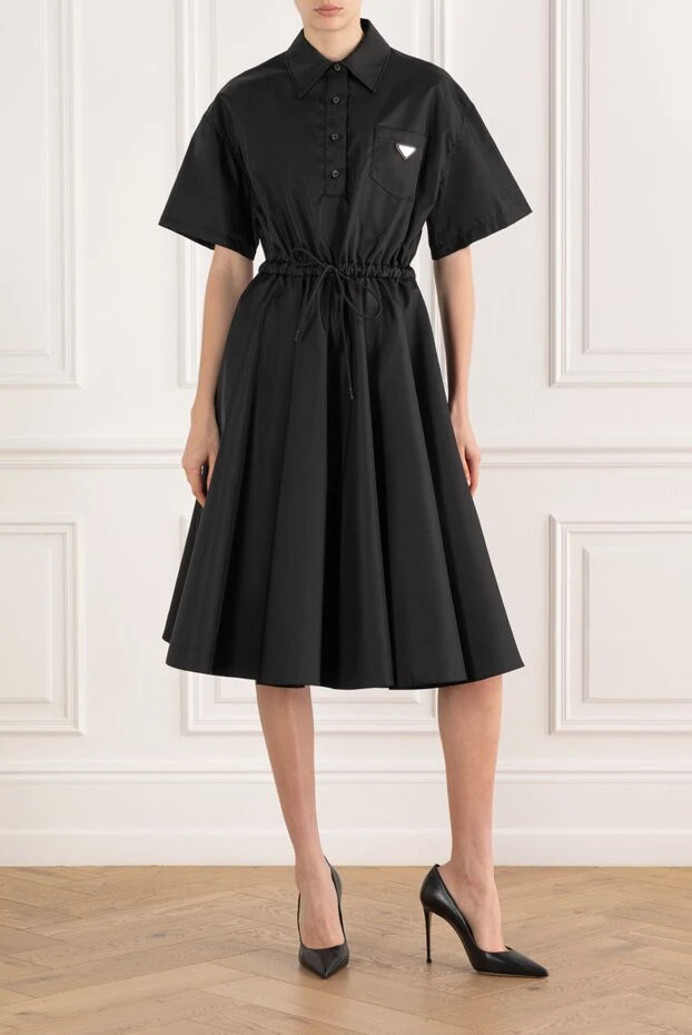 Prada сукня міді із re-nylon чорна з логотипом 187386 - фото 2