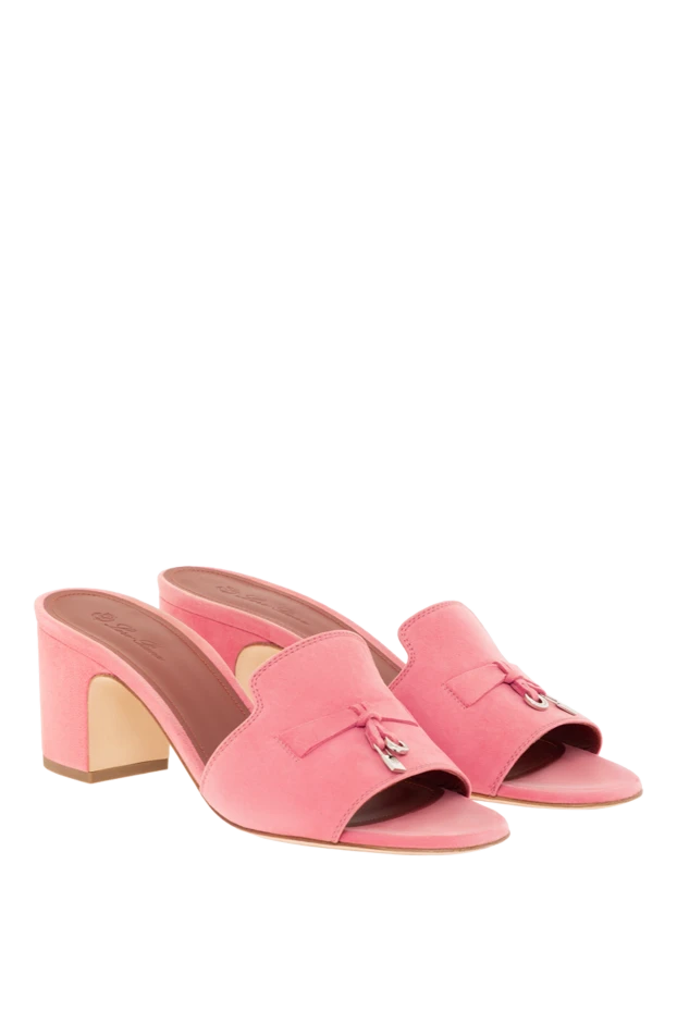 Loro Piana summer charms pink suede sandals with column heels 187456 - photo 3