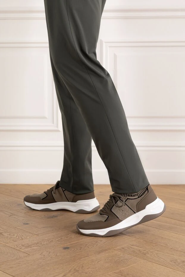 Berluti shadow sneaker in knit and calfskin with rubber coating, beige 187499 - photo 2