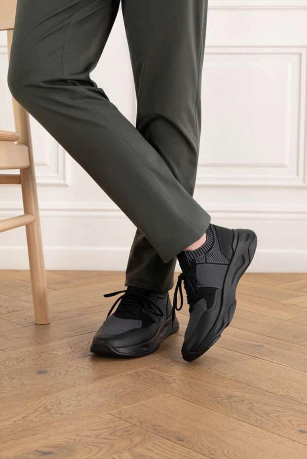 Berluti кросівки shadow із трикотажу та телячої шкіри з гумовим покриттям чорні 187500 - фото 2