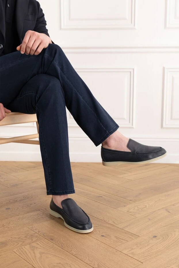 Cesare di Napoli men's branded blue leather loafers 187522 - photo 2