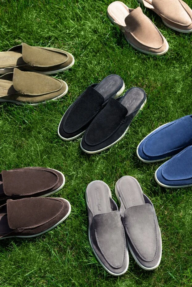 Cesare di Napoli beige suede slides with white sole 187529 - photo 2