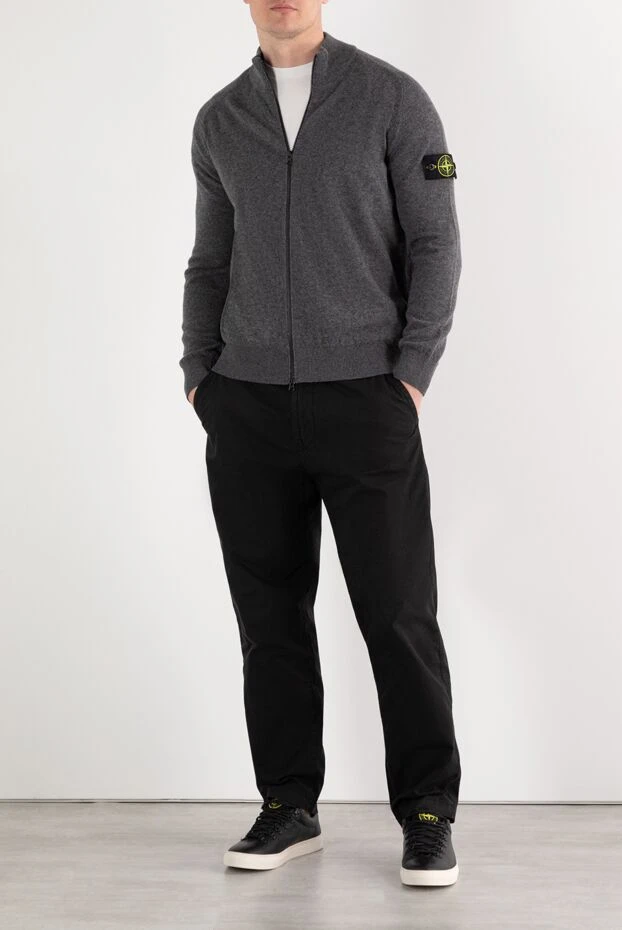 Stone Island в'язаний кардиган з вовни geelong з коміром-стійкою сірий 187545 - фото 2