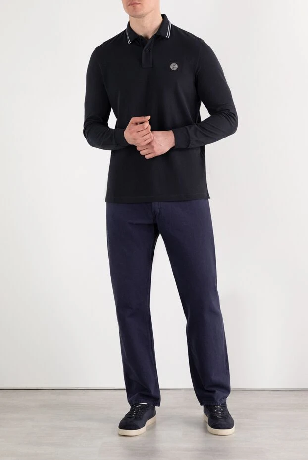 Stone Island long sleeve cotton polo with logo blue 195788 - photo 2