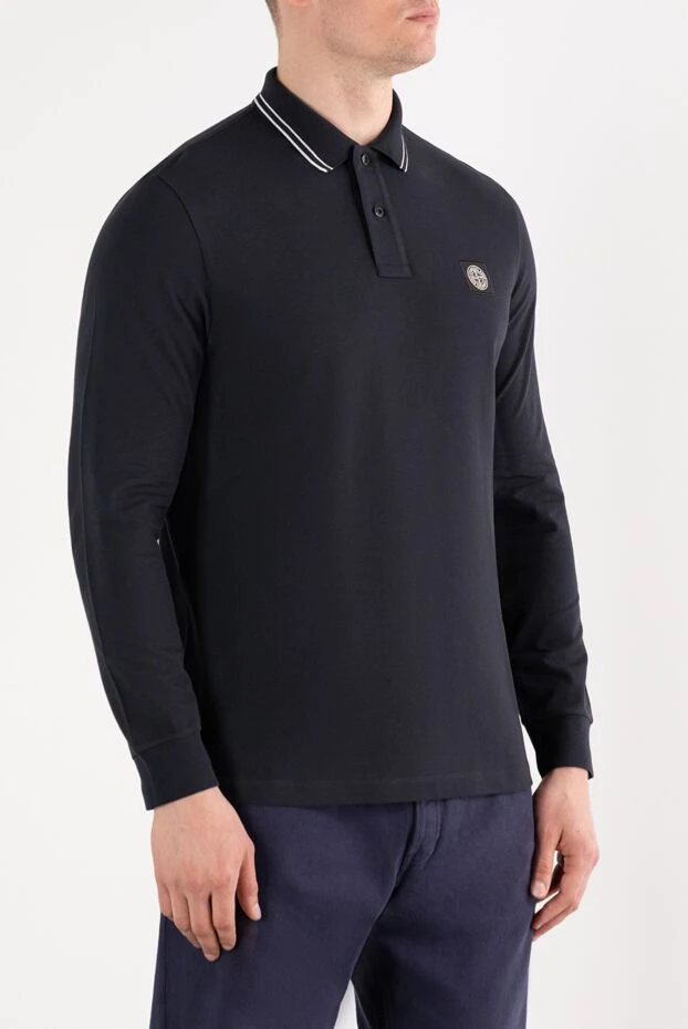 Stone Island поло с длинным рукавом из хлопка с логотипом синее 187547 - фото 3