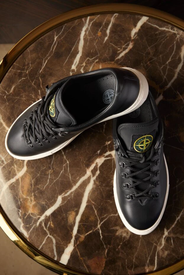 Stone Island кожаные черные сникеры с логотипом мужские 187552 - фото 3